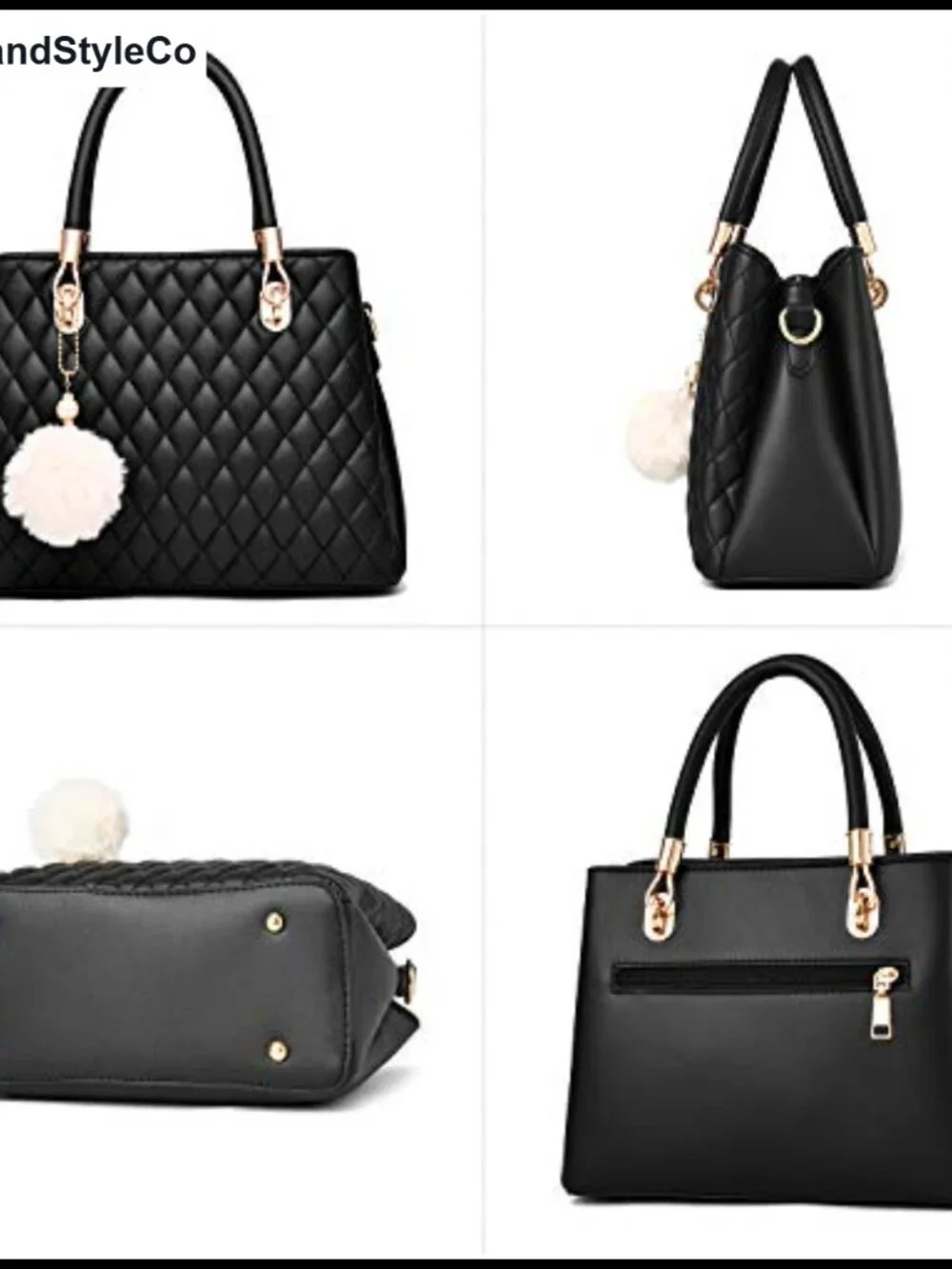 PU Leather Satchel Handbag Top-Handle Tote with Pompon